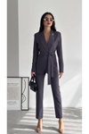 Antrasit Yüksek Bel Kalem Pantolon Ve Yandan Bağlama Detaylı Ceket İkili Takım