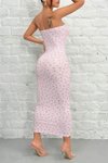 Pembe Straplez Çiçek Desenli Vücudu Saran Midi Yazlık Elbise