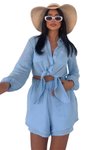 Bebe Mavi İkili Önden Bağlama Detaylı Şort Gömlek %100 Pamuk Müslin Takım