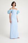 Bebe Mavi Uzun Double Krep Straplez İnci İşlemeli Abiye Elbise