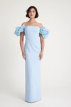 Bebe Mavi Uzun Double Krep Straplez İnci İşlemeli Abiye Elbise