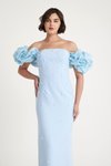 Bebe Mavi Uzun Double Krep Straplez İnci İşlemeli Abiye Elbise
