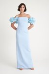 Bebe Mavi Uzun Double Krep Straplez İnci İşlemeli Abiye Elbise