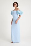 Bebe Mavi Uzun Double Krep Straplez İnci İşlemeli Abiye Elbise