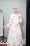 Bej Çiçek Desenli Tesettür Elbise