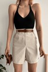 Bej Gabardin Kumaş Şort