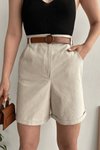 Bej Gabardin Kumaş Şort