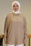 Bej Kolları Şeritli Gömlek