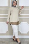 Bej Kot Kombinli Düğme Detaylı Tunik