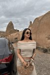 Bej Madonna Yaka Bol Paça Pantolonlu İkili Takım