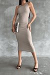 Bej Midi Halter Elbise