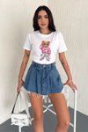 Beyaz Ayıcıklı 30/1 Suprem Penye %100 Pamuk T-Shirt