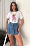 Beyaz Ayıcıklı 30/1 Suprem Penye %100 Pamuk T-Shirt