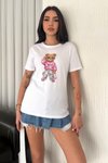 Beyaz Ayıcıklı 30/1 Suprem Penye %100 Pamuk T-Shirt