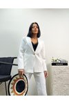 Beyaz Blazer Ceket Kalem Pantolon Ikili İkili Takım