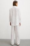 Beyaz Çizgili Beli Lastikli Pantolon Gömlek İkili Takım