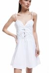 Beyaz Mini Bağlamalı Yaka İp Askılı A Kesim Elbise