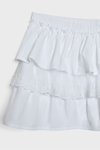 Beyaz Mini Kontrast Dantelli Fırfırlı Şort Etek