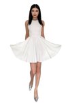 Beyaz Mini Mezuniyet &amp; Balo Sıfır Yaka Fırfırlı Etek Abiye Elbise