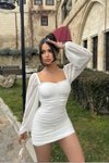 Beyaz Mini Prenses Kollu Romantik Abiye Elbise