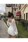 Beyaz Mini Prenses Kollu Romantik Abiye Elbise