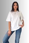 Beyaz Oversize Bisiklet Yaka %100 Pamuk Penye T-Shirt