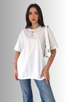 Beyaz Oversize Bisiklet Yaka %100 Pamuk Penye T-Shirt