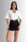 Beyaz Oversize V Yaka %100 Pamuk Penye T-Shirt