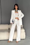 White Palazzo Pants Double-Breasted Blazer Set