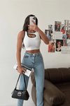 Beyaz Pencereli Kaşkorse Crop Bluz