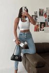 Beyaz Pencereli Kaşkorse Crop Bluz