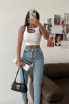Beyaz Pencereli Kaşkorse Crop Bluz