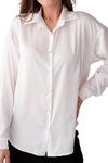 Beyaz Saten Smart Casuel Metal Düğme Detaylı Gömlek