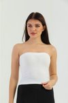 Beyaz Straplez Fitilli Crop Top Spor Büstiyer