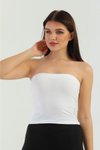 Beyaz Straplez Fitilli Crop Top Spor Büstiyer