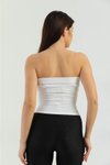 Beyaz Straplez Fitilli Crop Top Spor Büstiyer