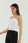 Beyaz Straplez Fitilli Crop Top Spor Büstiyer