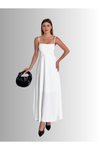 Beyaz Uzun İp Askılı Gipeli Alt Kısmı Geniş Şık Elbise