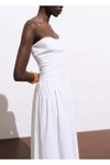 Beyaz Uzun Straplez Midi Elbise