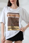 Beyaz Varak Çizgili Oversize Tişört
