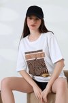 Beyaz Varak Çizgili Oversize Tişört