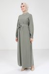 Haki Biye Detaylı Haki Elbise 9383