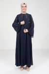 Lacivert Baget Taş İşlemeli Tesettür Abiye Elbise