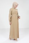 Olive Biye Detaylı Kemerli Tesettür Elbise