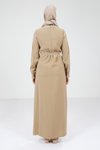 Olive Biye Detaylı Kemerli Tesettür Elbise