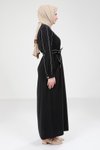 Siyah Biye Detaylı Siyah Elbise 9383