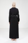 Siyah Biye Detaylı Siyah Elbise 9383