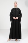 Siyah Pul Detaylı Tesettür Abaya