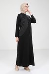 Siyah Taş Detaylı Siyah Elbise 9317