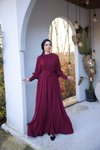 Bordo Ankanoor Reglan Kol Büzgülü Elbise